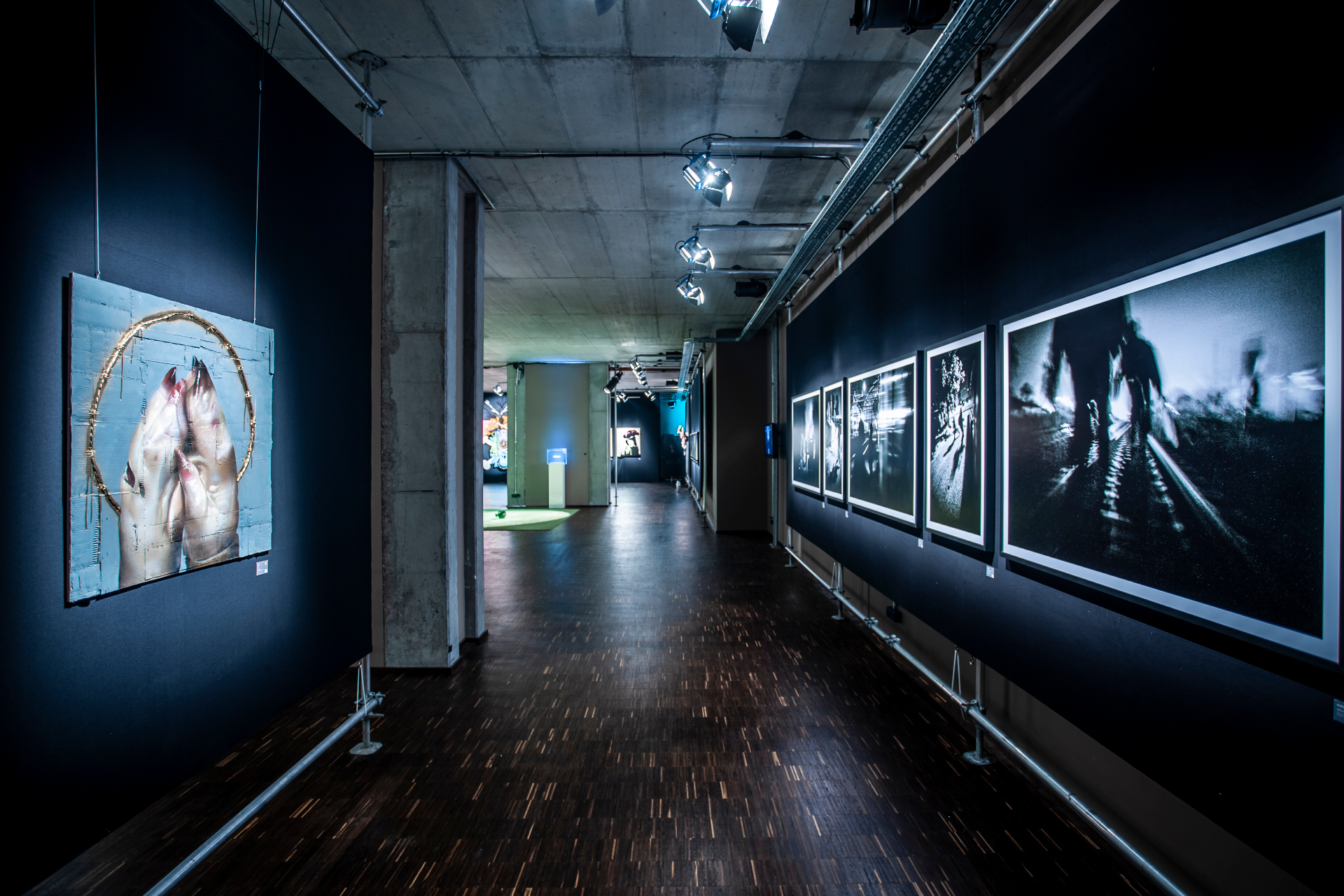 Installation view — corridor perspective through the COCOON club presentation