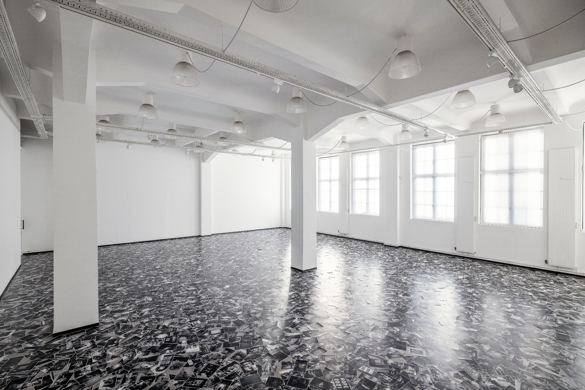 Installation view — Barlach Halle K with photo-covered floor spanning the room